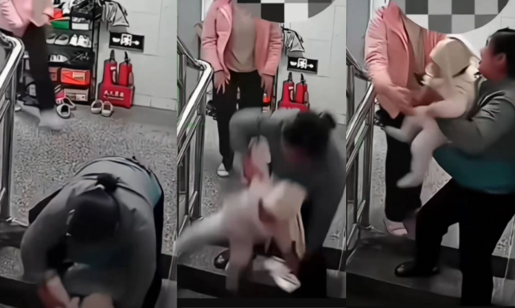 Woman-Distracted-Phone-Drops-Baby