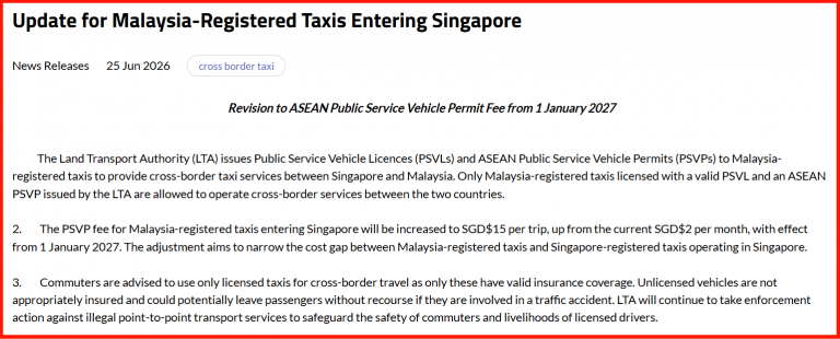Malaysia-registered-taxis-entering-Singapore-pay-$15-