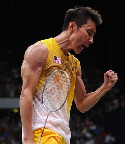 LONDON, ENGLAND - AUGUST 05:  Chong Wei Lee of Malaysia celebrates a point in his Men's Singles Badminton Gold Medal match against Lin Dan of China on Day 9 of the London 2012 Olympic Games at Wembley Arena on August 5, 2012 in London, England.  (Photo by Michael Regan/Getty Images)